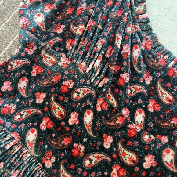 NWT Doen Marin dress silk velvet - M - Teal Canterbury Paisley - Picture 4 of 8